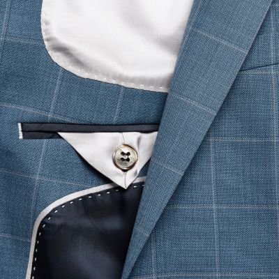 Blue Check Slim Fit Suit: Jacket